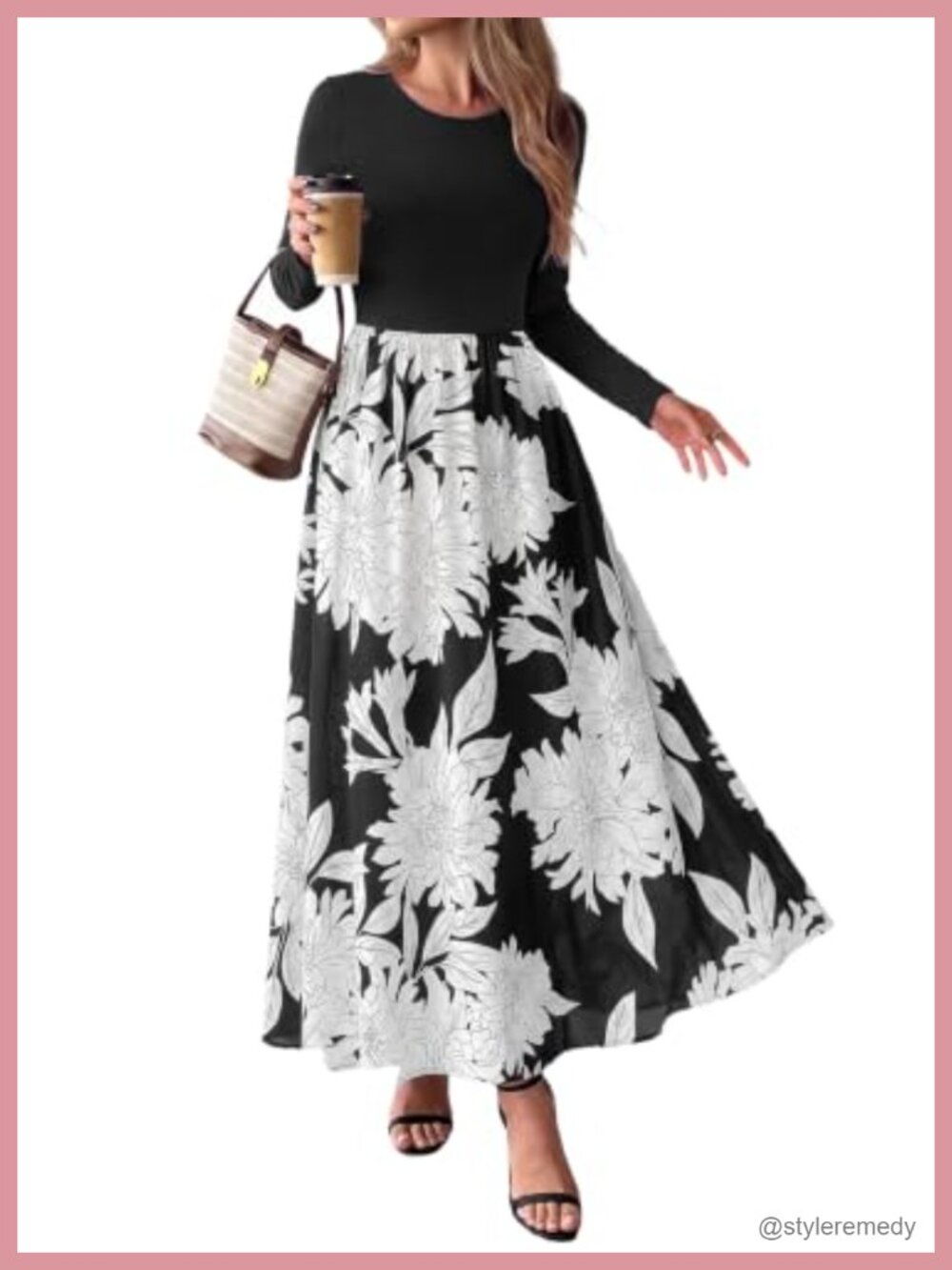 Women's Floral Long Sleeve Maxi Dress Flowy A-Line Pockets